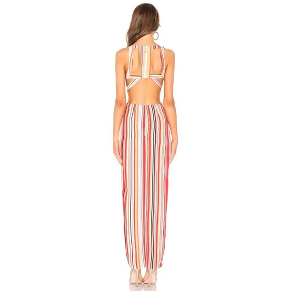 NBD x NAVEN Pippa Red Sunrise Stripe Crepe Open Back Cut Out Maxi Dress, Size S - Picture 3 of 13